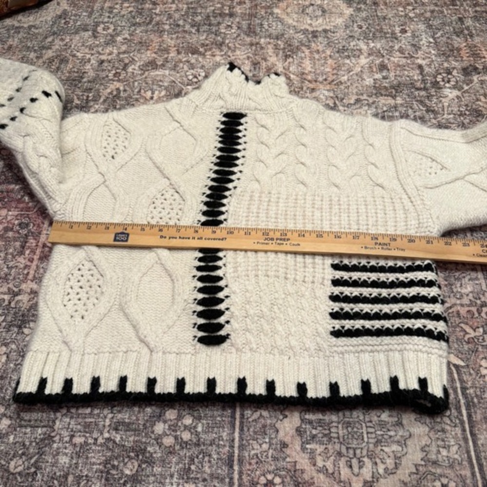 Zara Chunky Cable Knit Sweater | Black & Ivory Graphic | Mock Neck | Oversized S - Picture 6 of 6
